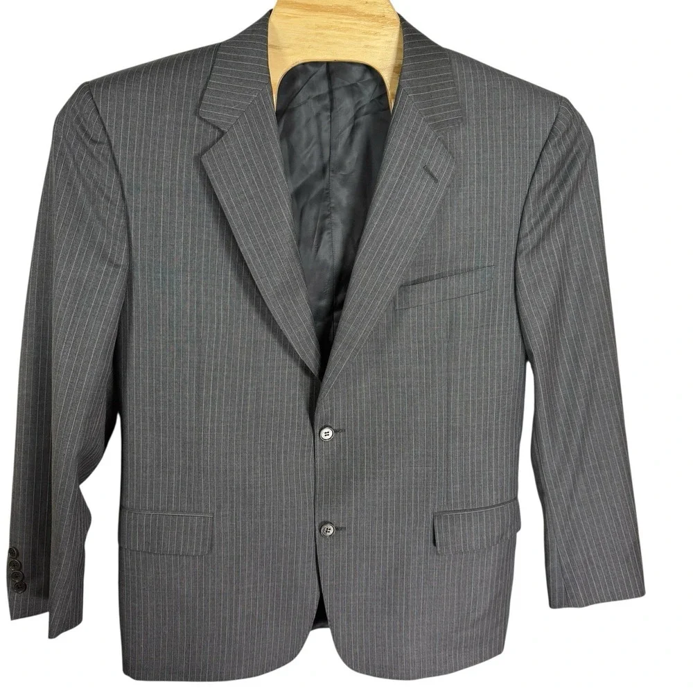 Canali Men 46R US 56R EU Wool Charcoal Pinstriped Made in Italy 2-Button Blazer
